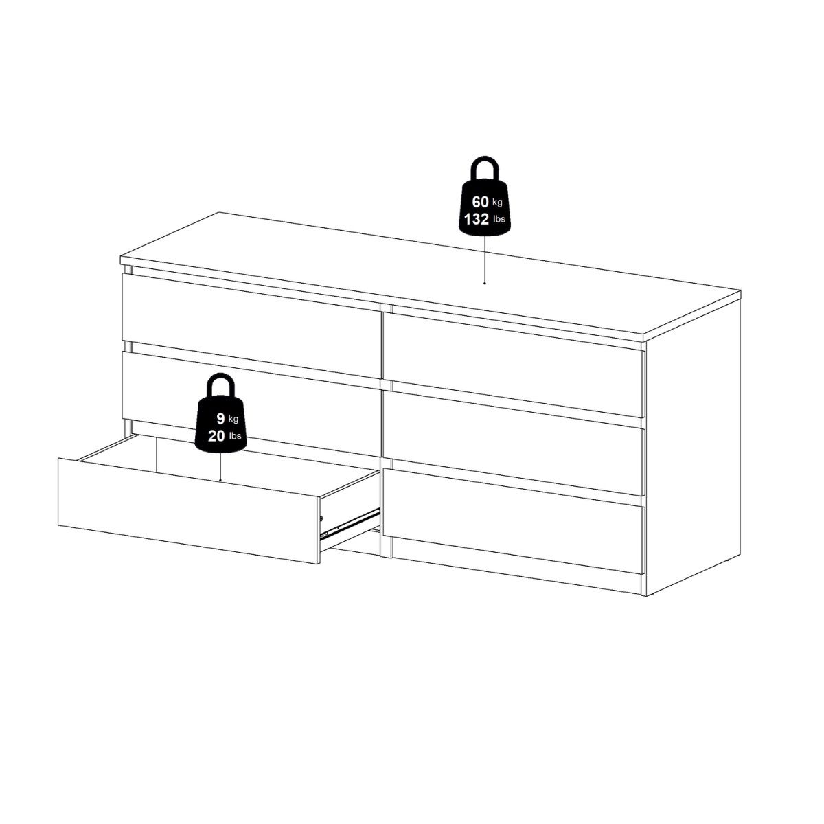 Naia Large Wide 6 Drawer Chest Of Drawers (3+3) In Cashmere & Jackson Hickory Oak - Price Crash Furniture