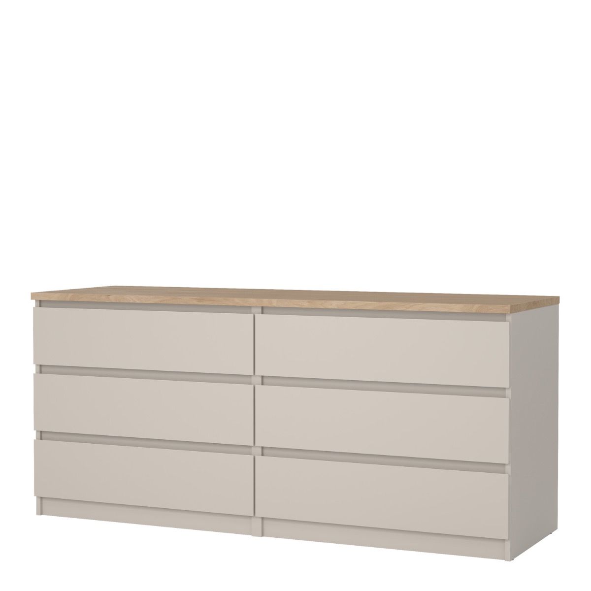 Naia Large Wide 6 Drawer Chest Of Drawers (3+3) In Cashmere & Jackson Hickory Oak - Price Crash Furniture