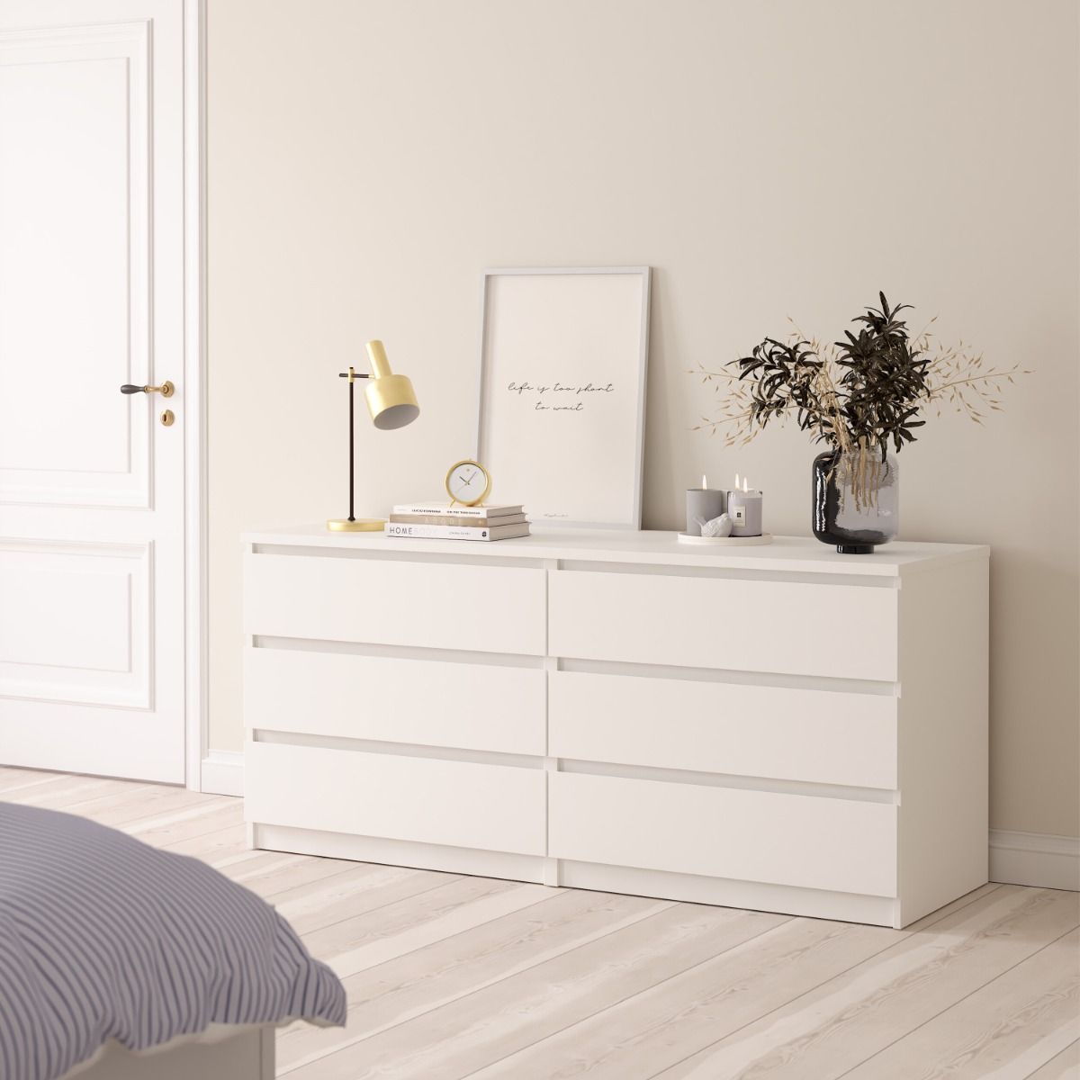 Naia Large Wide 6 Drawer Chest Of Drawers (3+3) In White - Price Crash Furniture