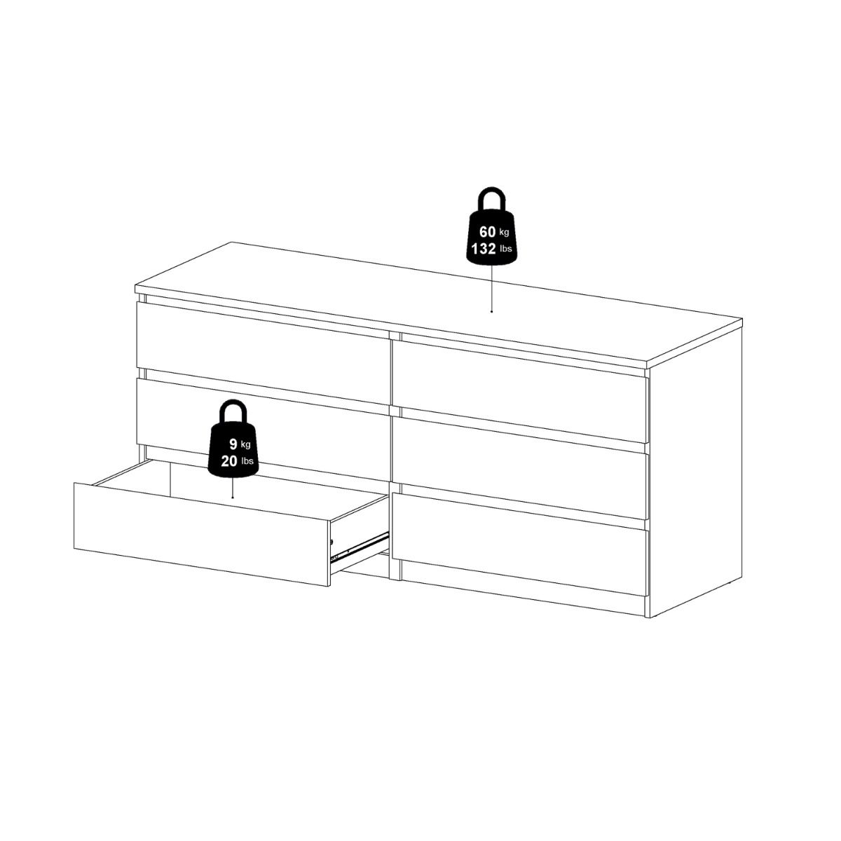 Naia Large Wide 6 Drawer Chest Of Drawers (3+3) In White - Price Crash Furniture