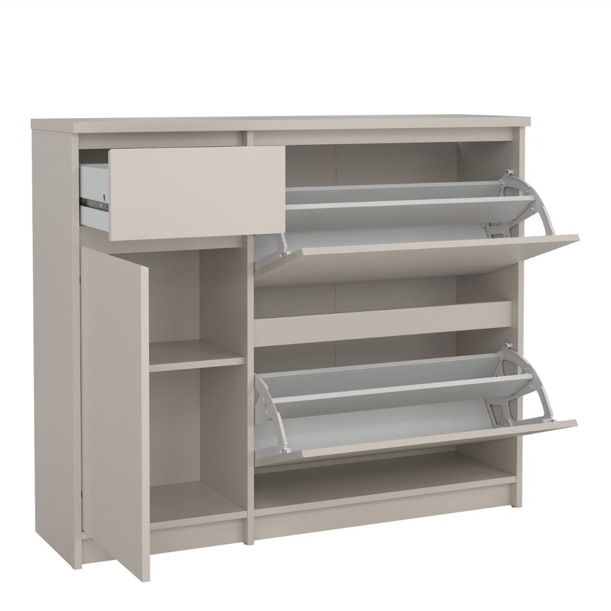 Naia Shoe Cabinet 2 Tilting Doors 1 Door + 1 Drawer In Cashmere - Price Crash Furniture