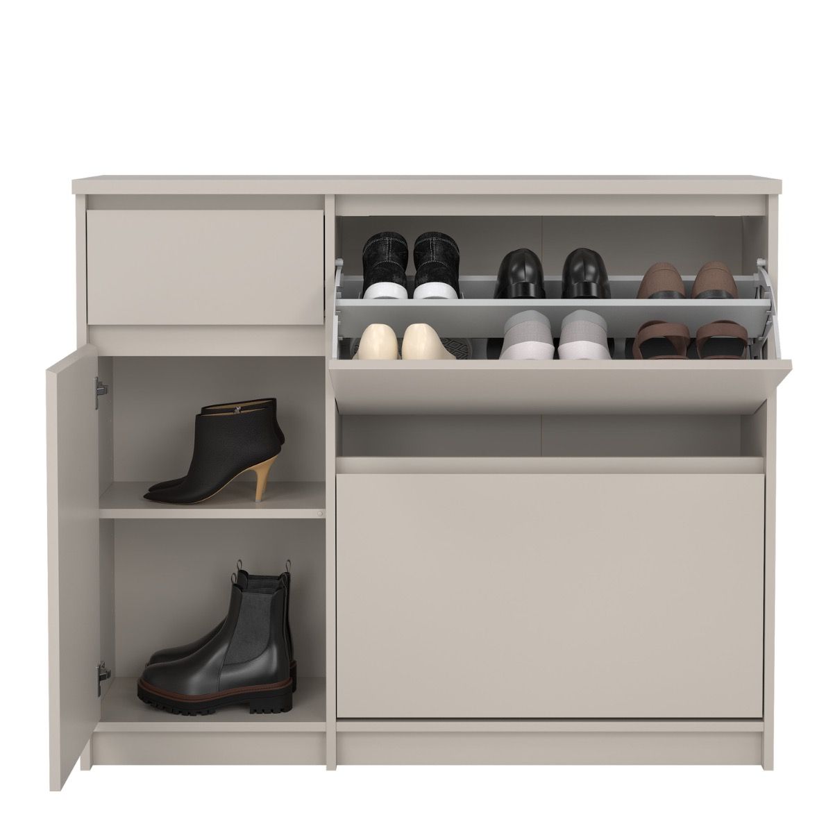 Naia Shoe Cabinet 2 Tilting Doors 1 Door + 1 Drawer In Cashmere - Price Crash Furniture