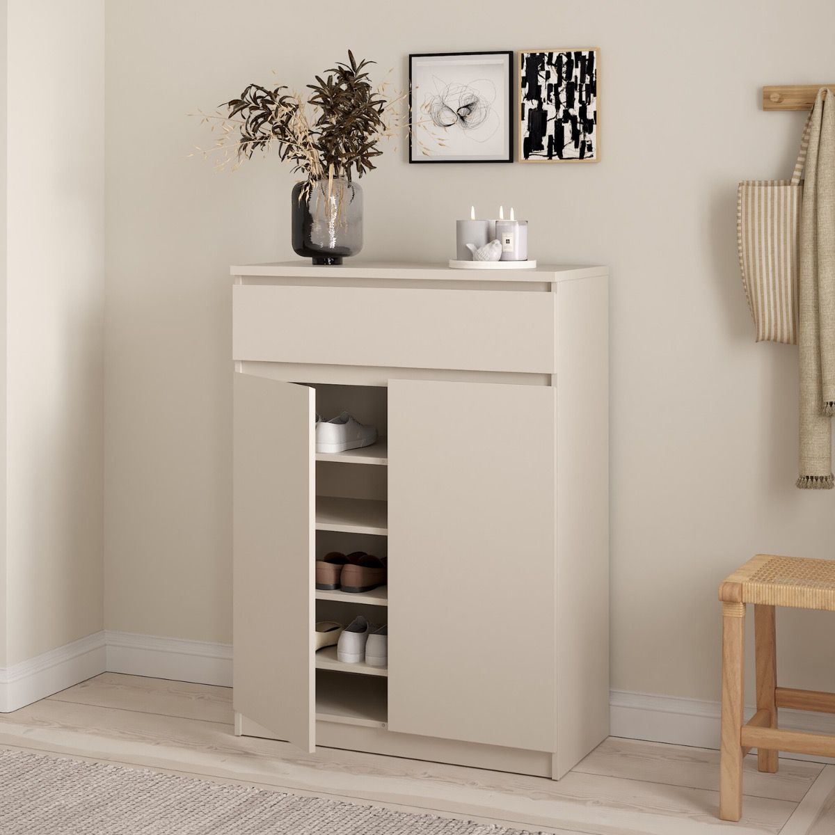Naia Shoe cabinet With 2 Doors 1 Drawer In Cashmere - Price Crash Furniture