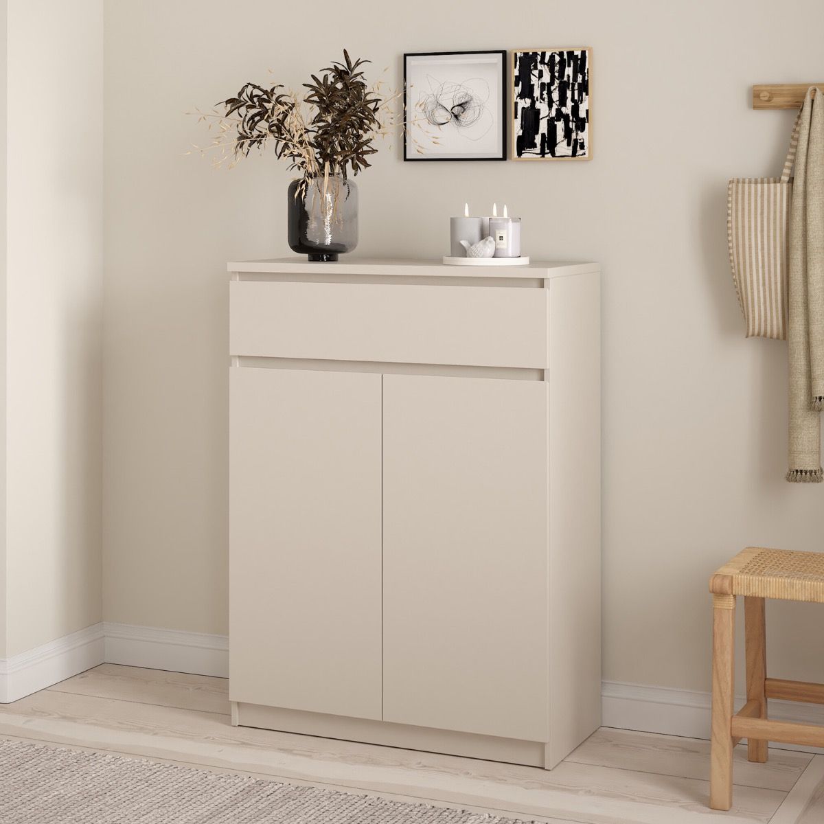 Naia Shoe cabinet With 2 Doors 1 Drawer In Cashmere - Price Crash Furniture