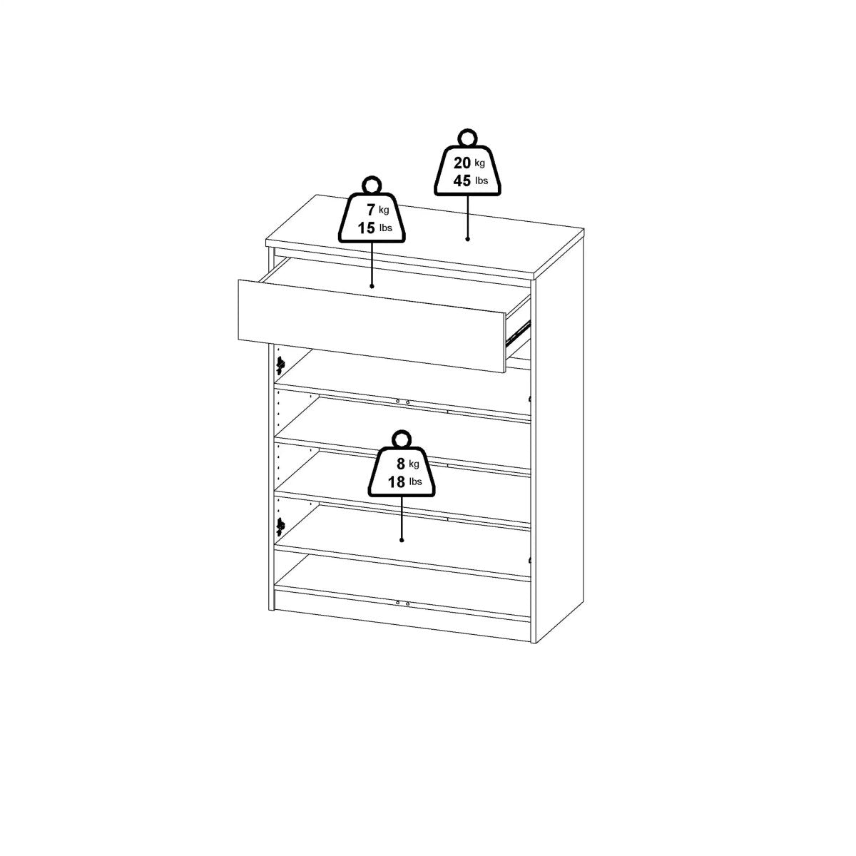 Naia Shoe Cabinet With 2 Doors 1 Drawer In Jackson Hickory Oak And White - Price Crash Furniture