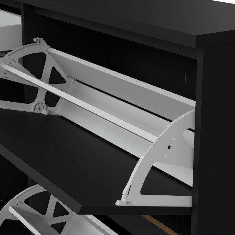 Naia Shoe Cabinet with 2 Shoe Compartments, 1 Door and 1 Drawer in Black Matt - Price Crash Furniture