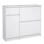 Naia Shoe Cabinet with 2 Shoe Compartments, 1 Door and 1 Drawer in White High Gloss - Price Crash Furniture