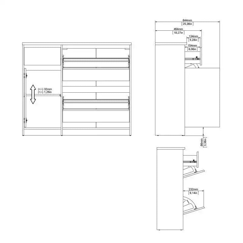 Naia Shoe Cabinet with 2 Shoe Compartments, 1 Door and 1 Drawer in White High Gloss - Price Crash Furniture