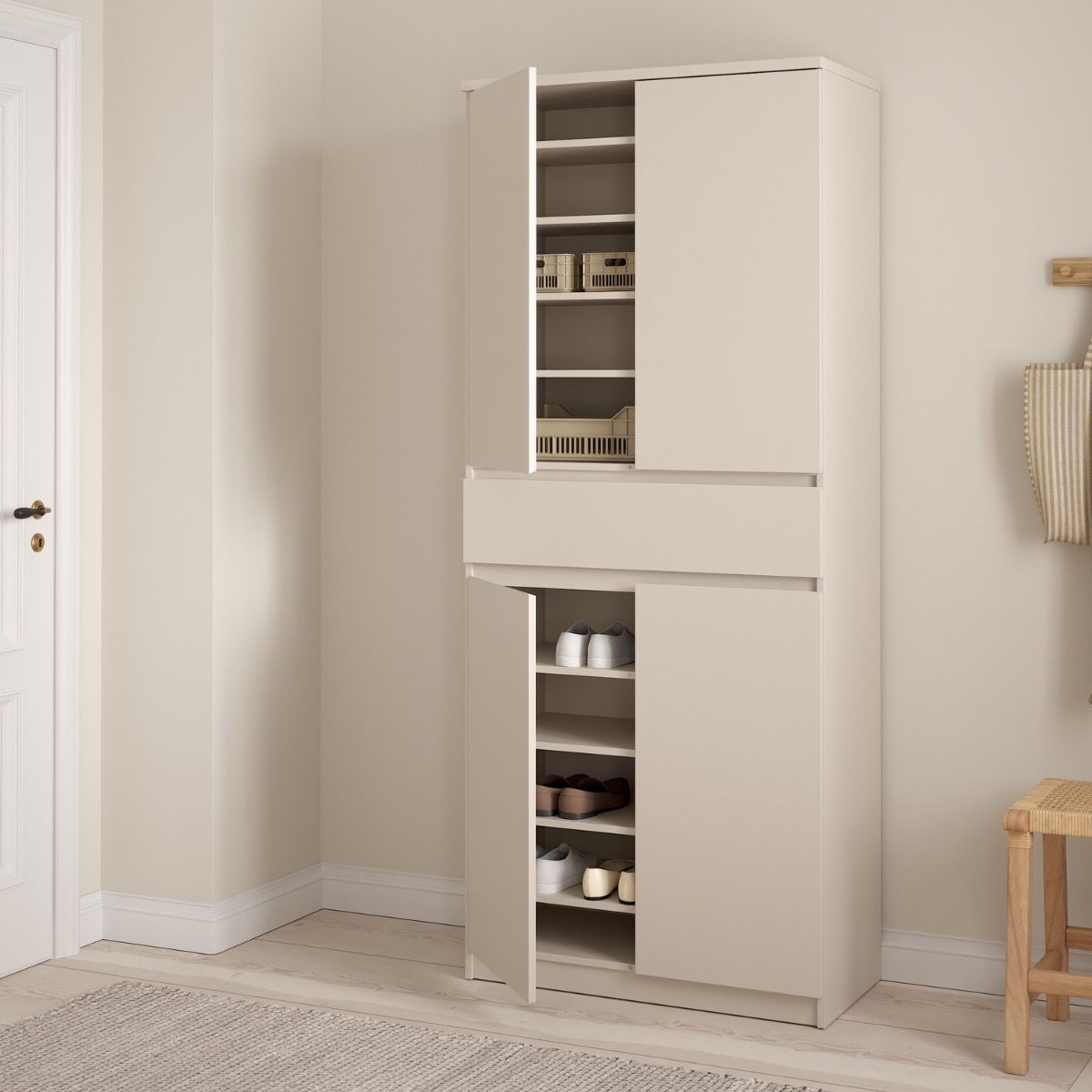 Naia Shoe cabinet With 4 Doors 1 Drawer In Cashmere - Price Crash Furniture