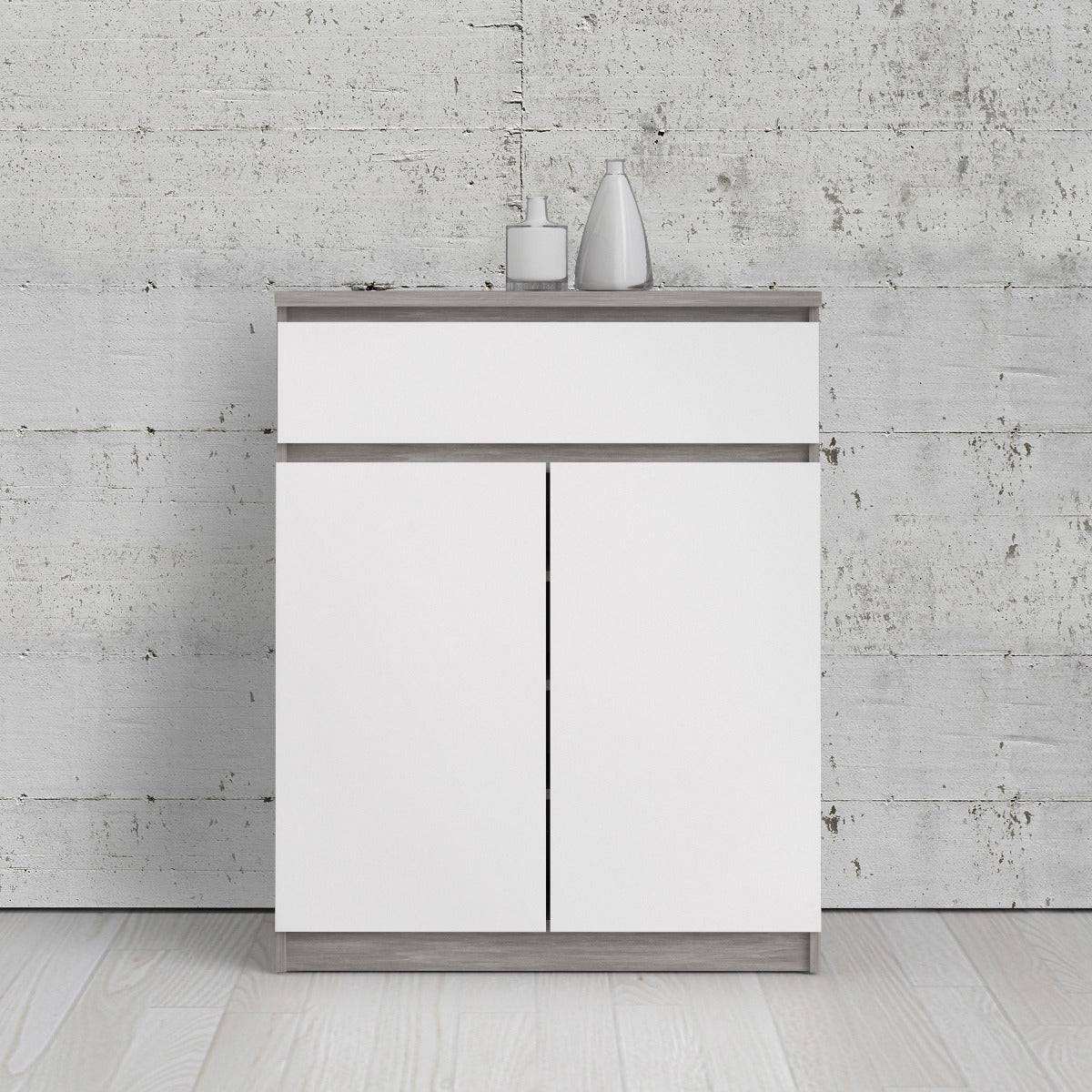 Naia Sideboard 1 Drawer 2 Doors in Concrete Grey and White High Gloss - Price Crash Furniture