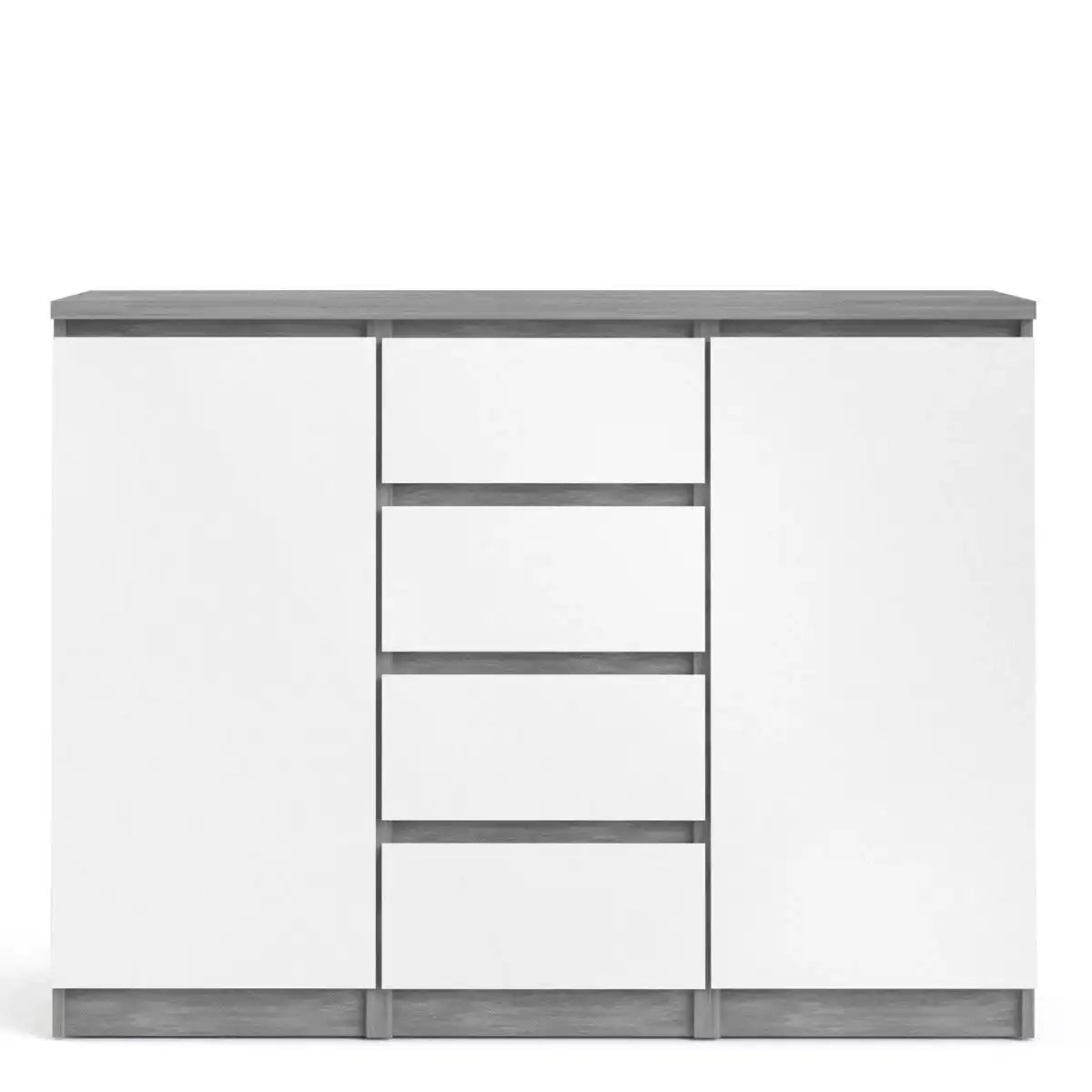 Naia Sideboard 4 Drawers 2 Doors in Concrete Grey and White High Gloss - Price Crash Furniture