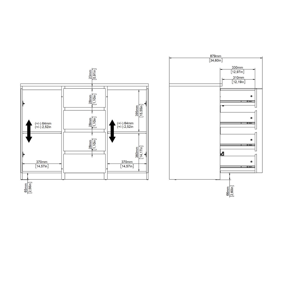 Naia Sideboard Buffet Unit 4 Drawers 2 Doors In White - Price Crash Furniture