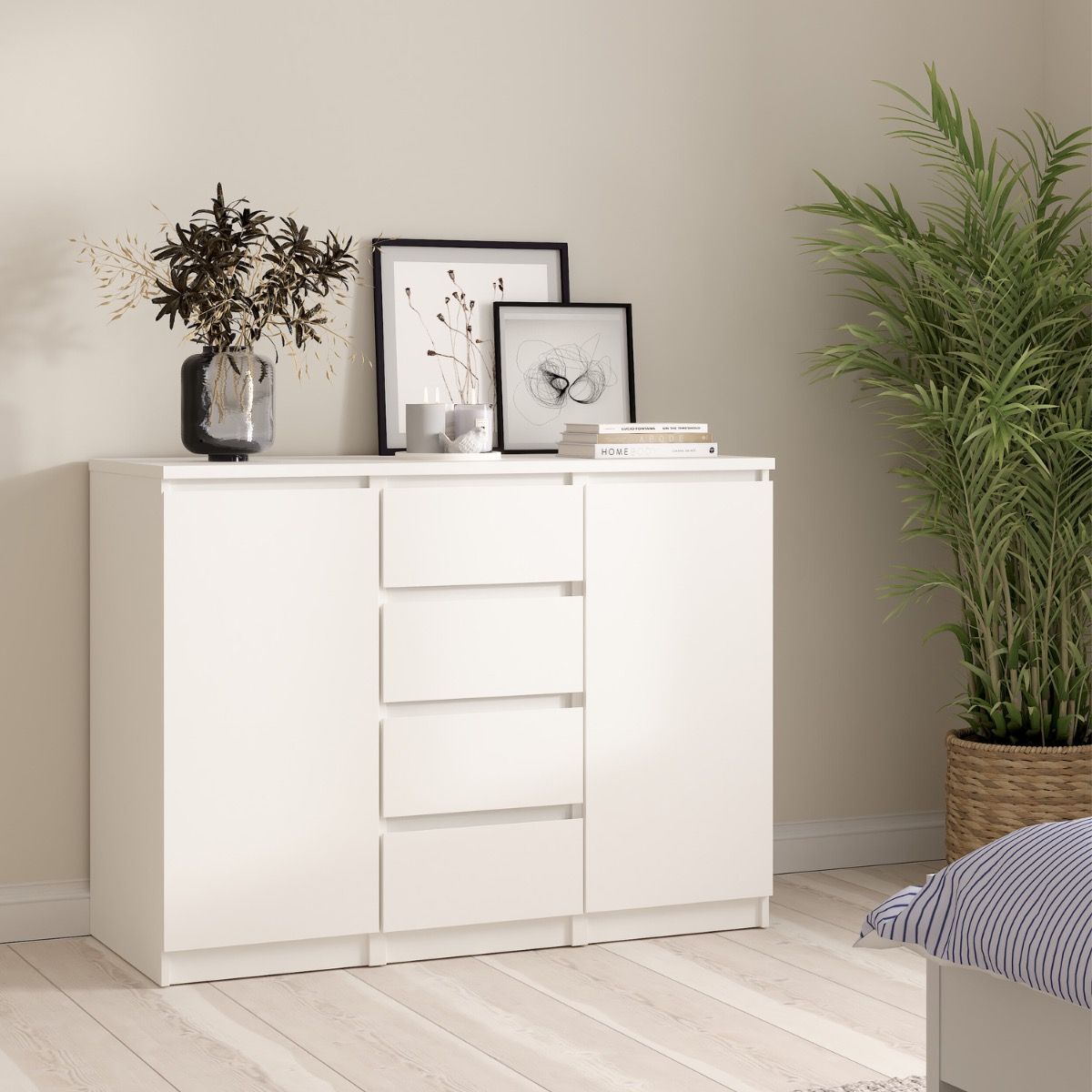 Naia Sideboard Buffet Unit 4 Drawers 2 Doors In White - Price Crash Furniture