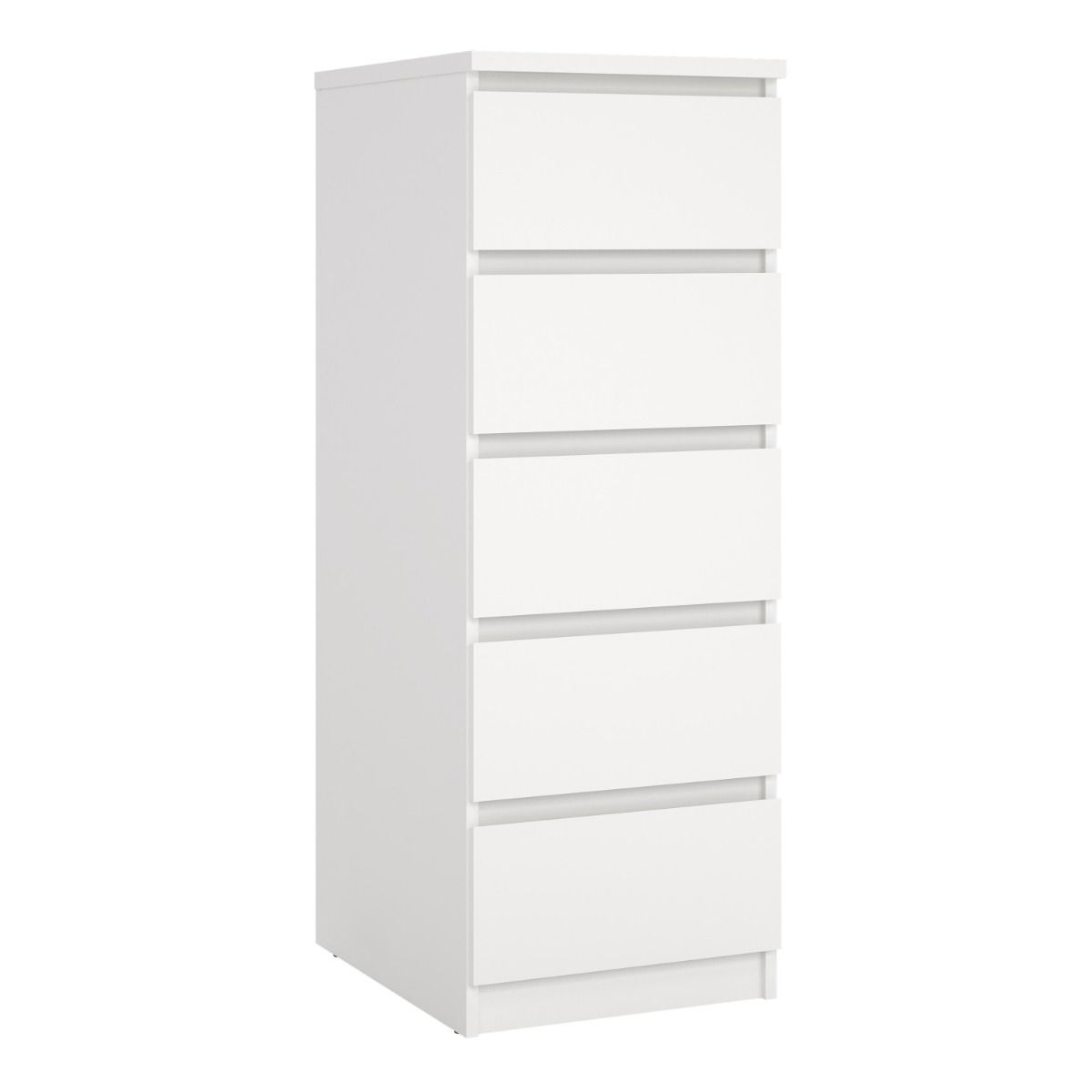 Naia Tallboy Tall Narrow 5 Drawer Chest Of Drawers In White - Price Crash Furniture