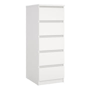 Naia Tallboy Tall Narrow 5 Drawer Chest Of Drawers In White - Price Crash Furniture