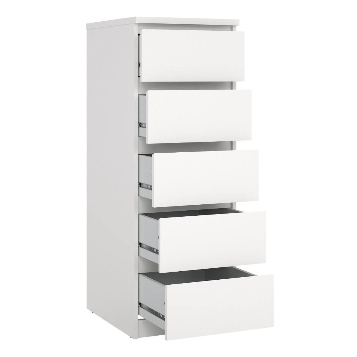 Naia Tallboy Tall Narrow 5 Drawer Chest Of Drawers In White - Price Crash Furniture