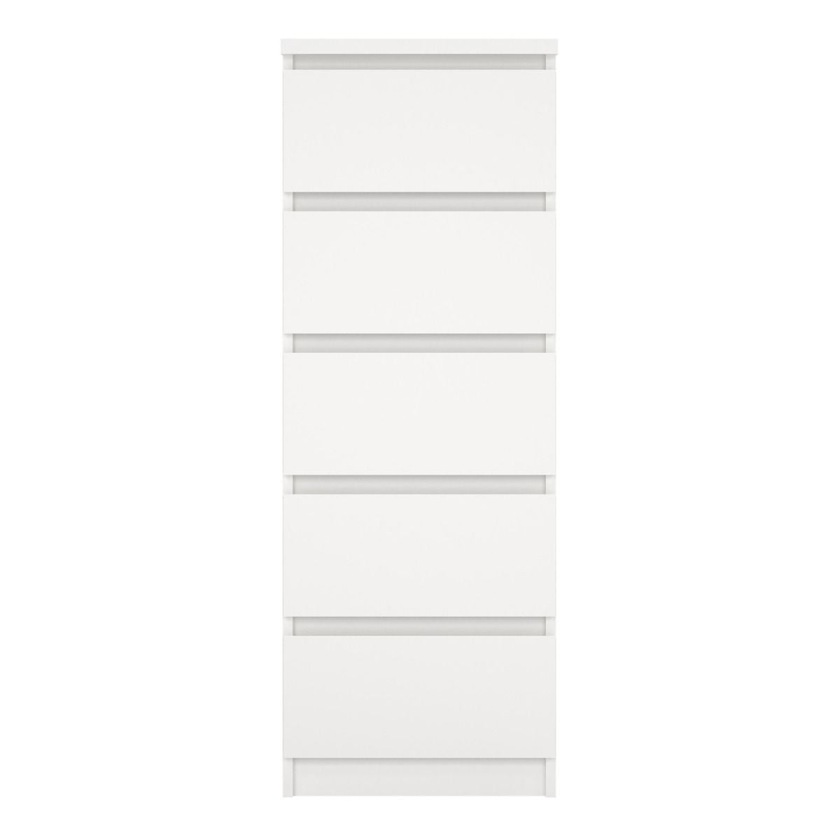 Naia Tallboy Tall Narrow 5 Drawer Chest Of Drawers In White - Price Crash Furniture