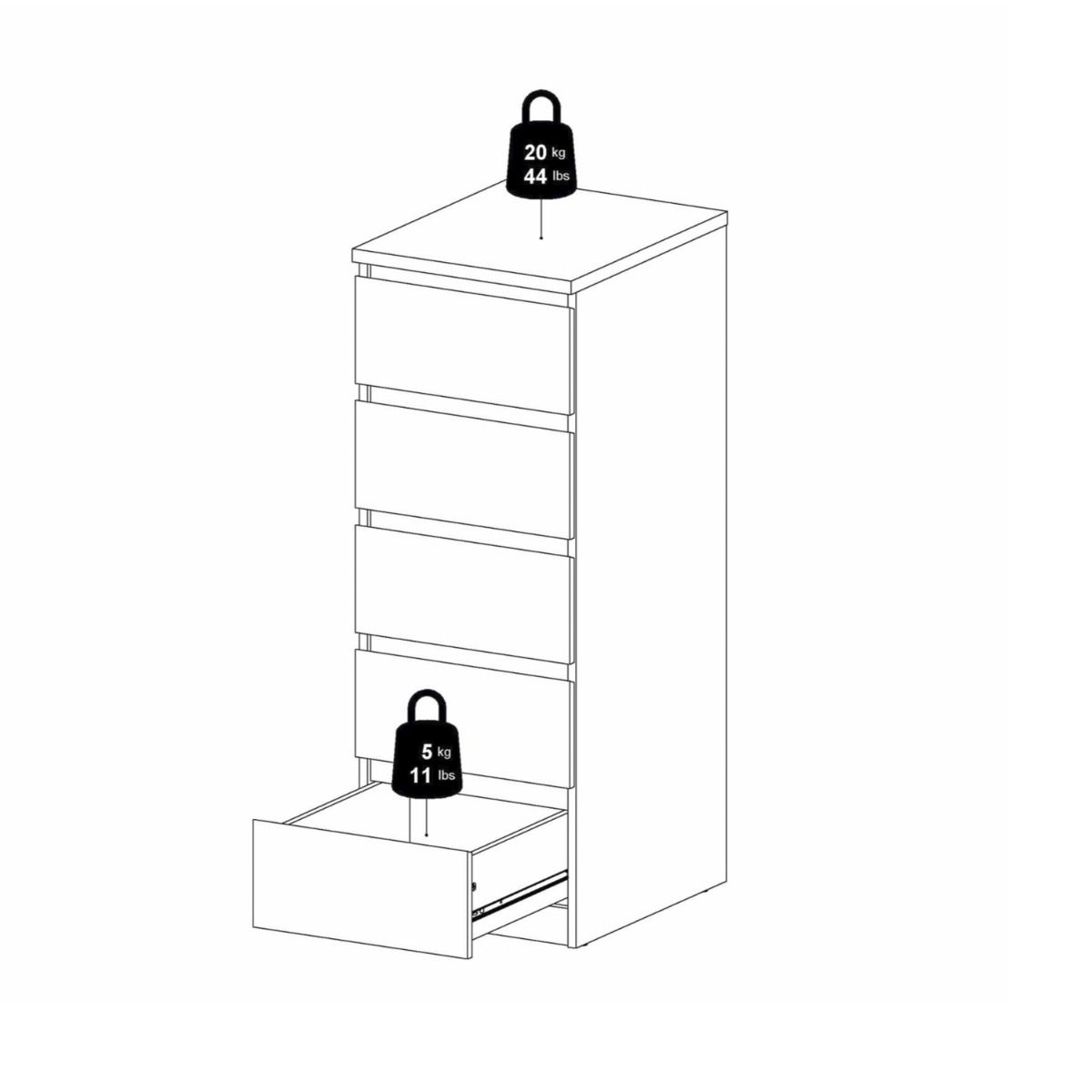 Naia Tallboy Tall Narrow 5 Drawer Chest Of Drawers In White - Price Crash Furniture