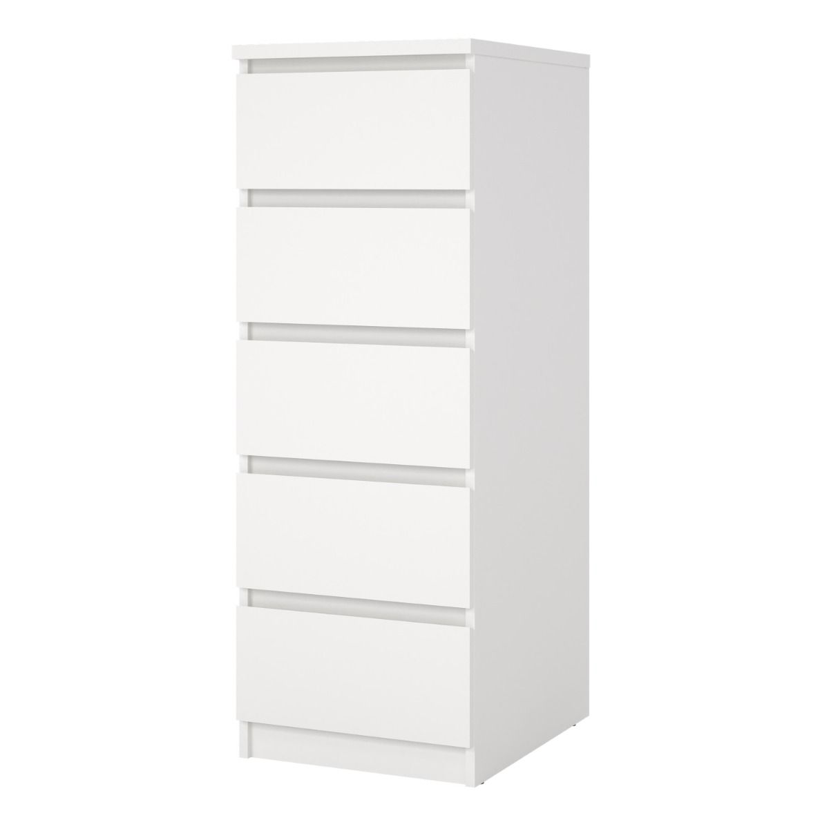 Naia Tallboy Tall Narrow 5 Drawer Chest Of Drawers In White - Price Crash Furniture