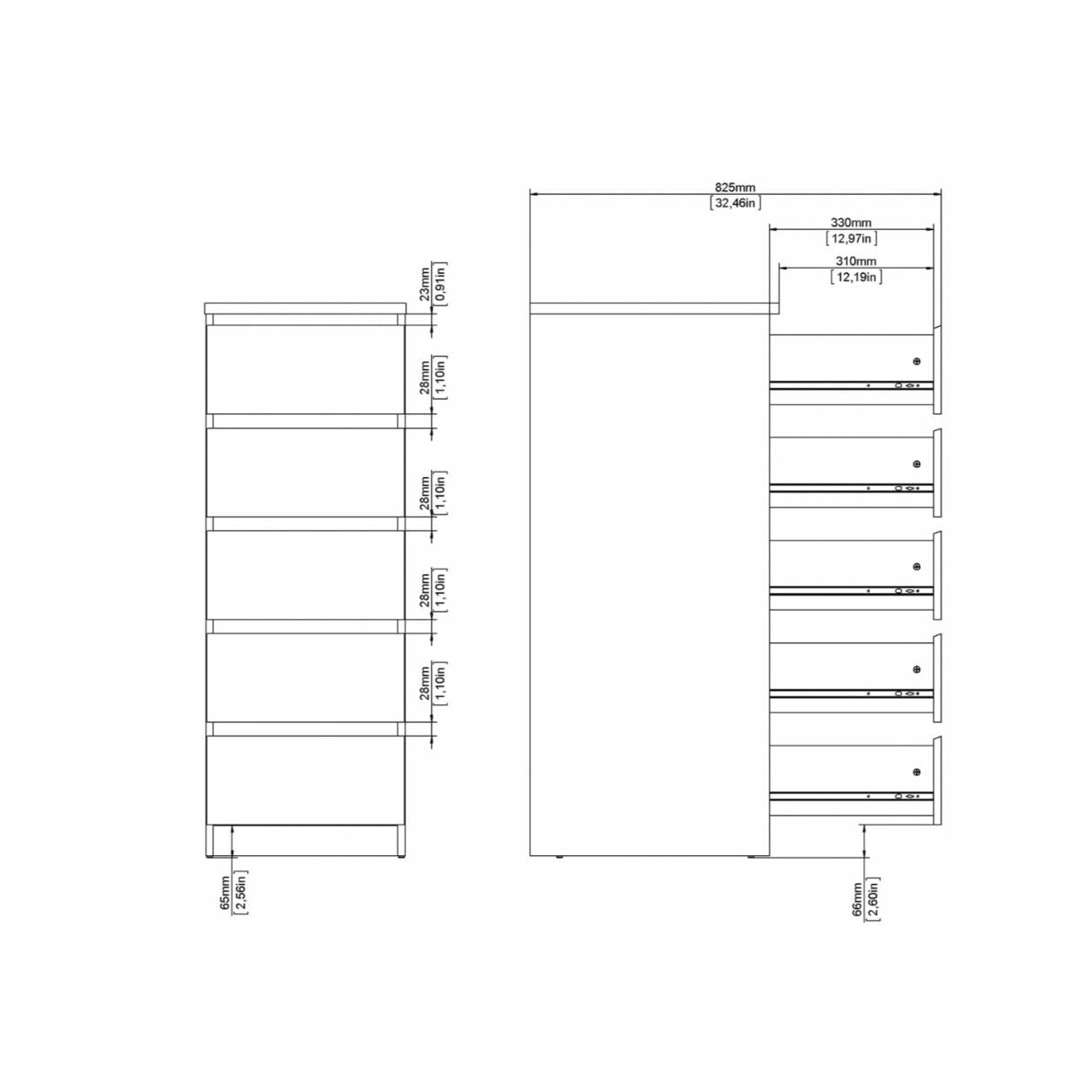 Naia Tallboy Tall Narrow 5 Drawer Chest Of Drawers In White - Price Crash Furniture