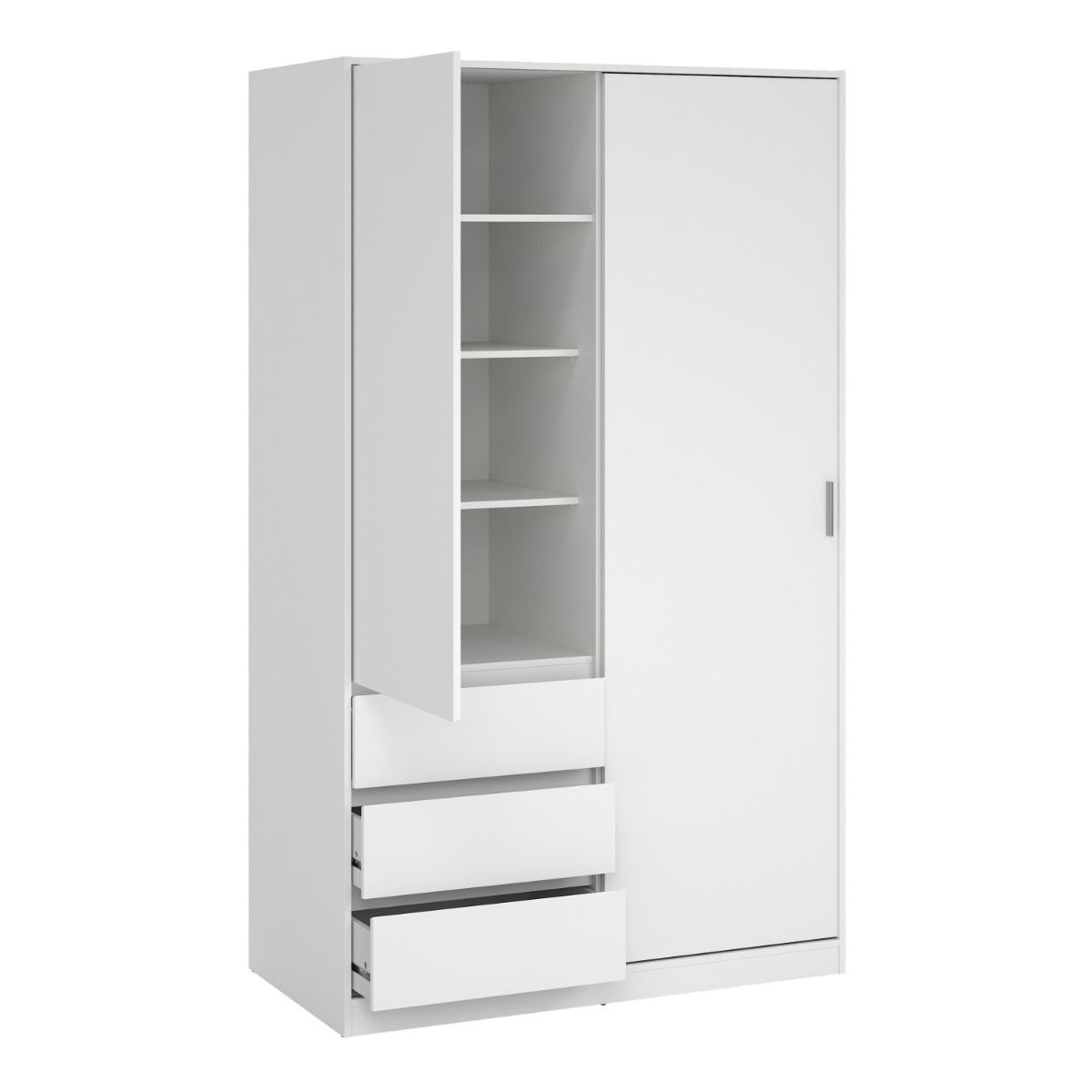 Naia Wardrobe With 1 Sliding Door - 1 Door - 3 Drawers In White - Price Crash Furniture