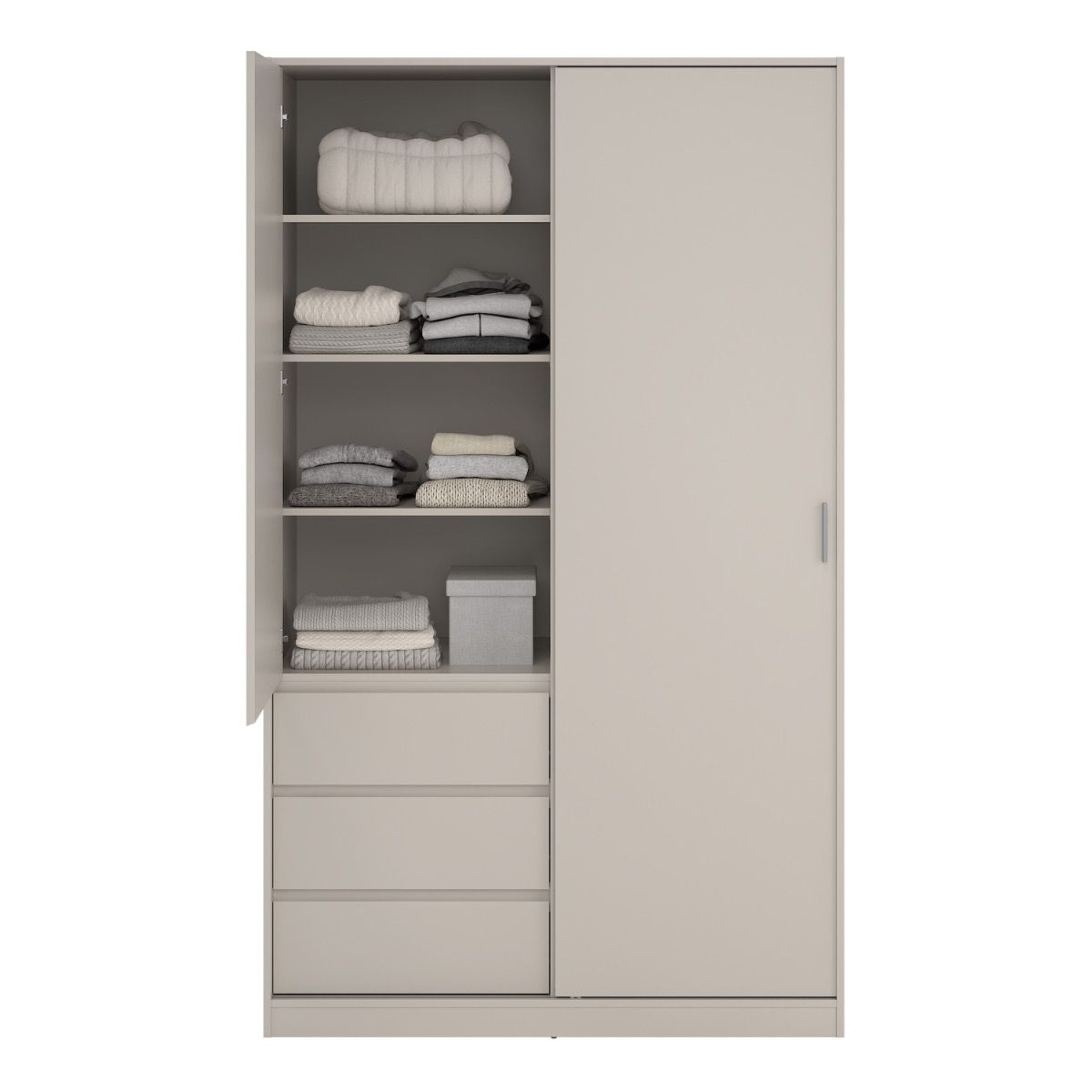 Naia Wardrobe With 1 Sliding Door 1 Std Door & 3 Drawers In Cashmere - Price Crash Furniture
