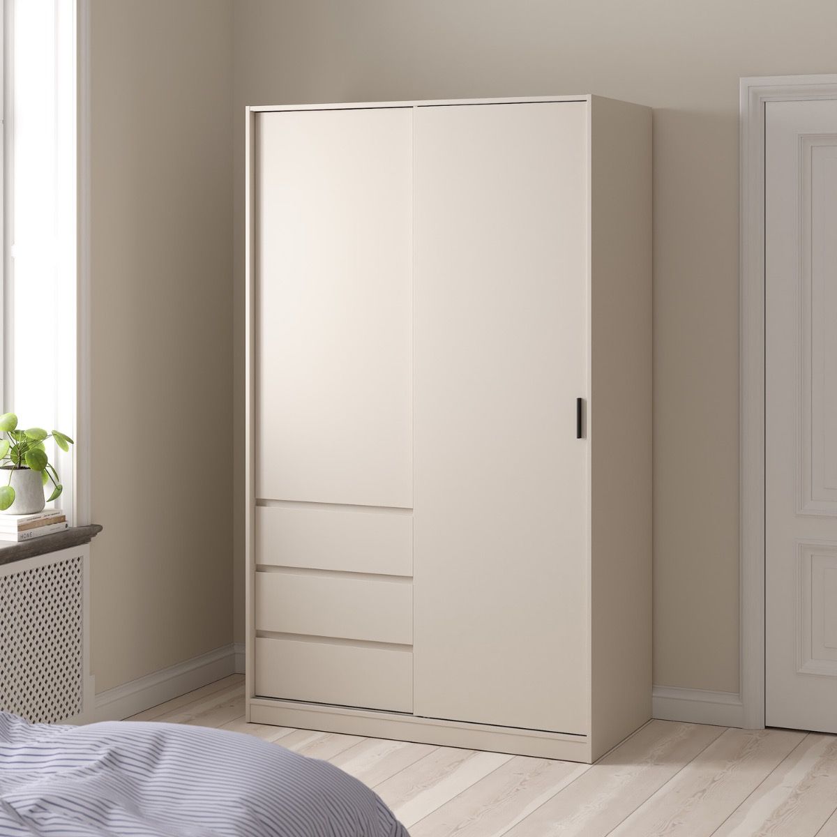 Naia Wardrobe With 1 Sliding Door 1 Std Door & 3 Drawers In Cashmere - Price Crash Furniture