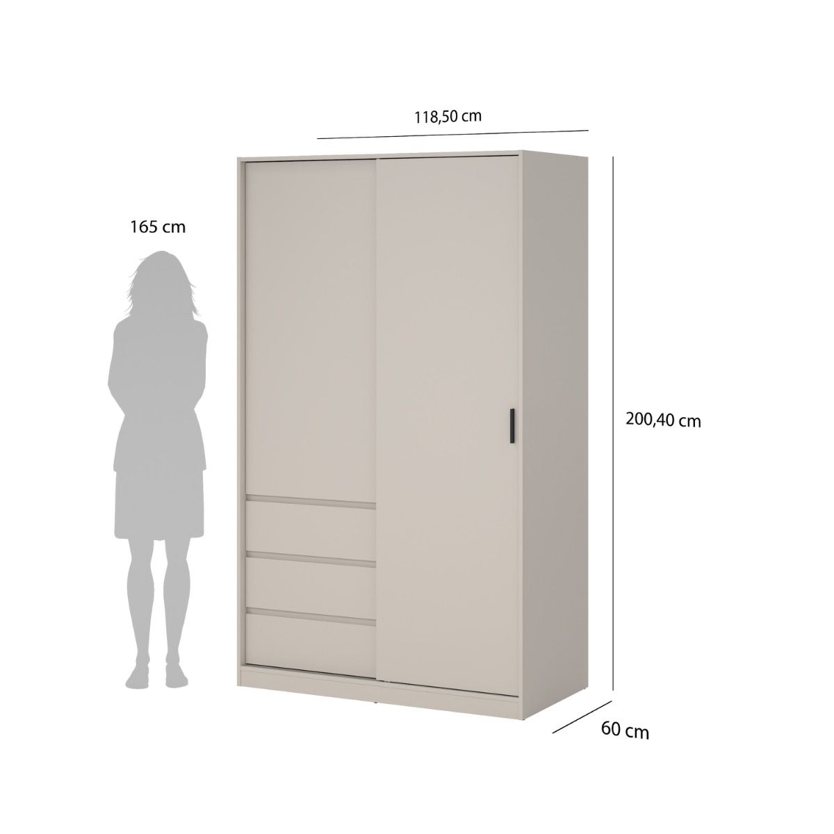 Naia Wardrobe With 1 Sliding Door 1 Std Door & 3 Drawers In Cashmere - Price Crash Furniture