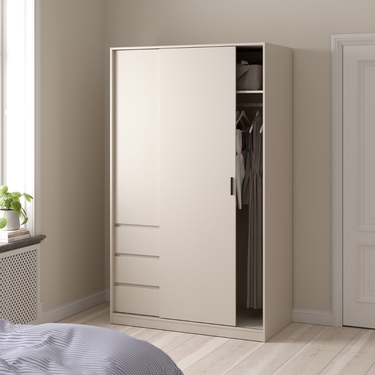 Naia Wardrobe With 1 Sliding Door 1 Std Door & 3 Drawers In Cashmere - Price Crash Furniture