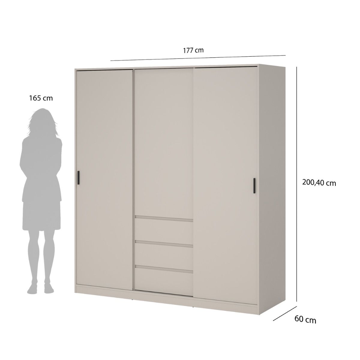 Naia Wardrobe With 2 Sliding Doors 1 Door 3 Drawers In Cashmere - Price Crash Furniture