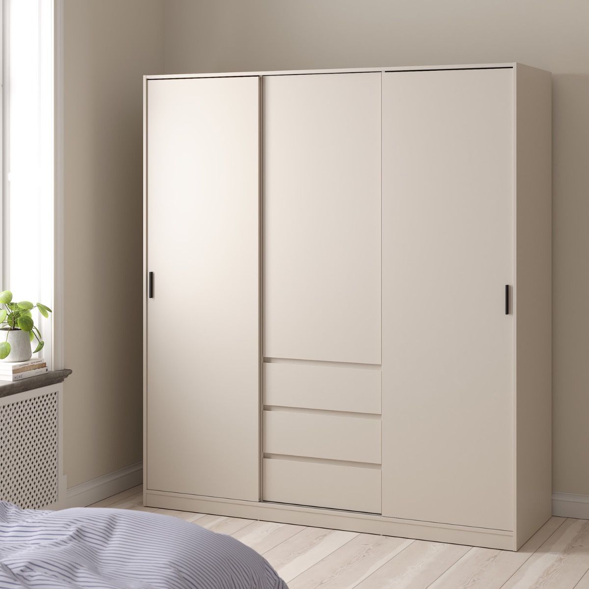 Naia Wardrobe With 2 Sliding Doors 1 Door 3 Drawers In Cashmere - Price Crash Furniture
