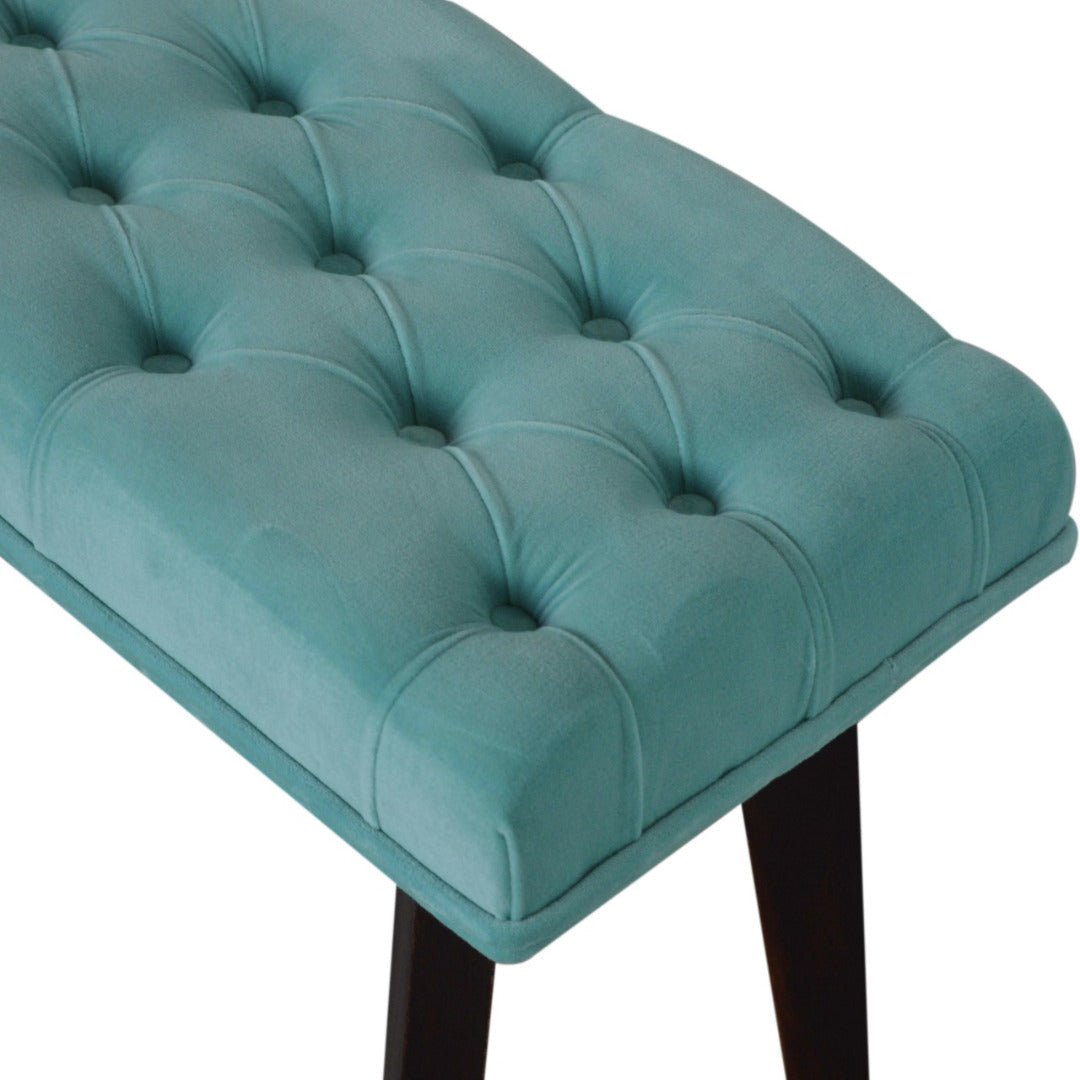 Nordic Aqua Velvet Hallway Bench - Price Crash Furniture