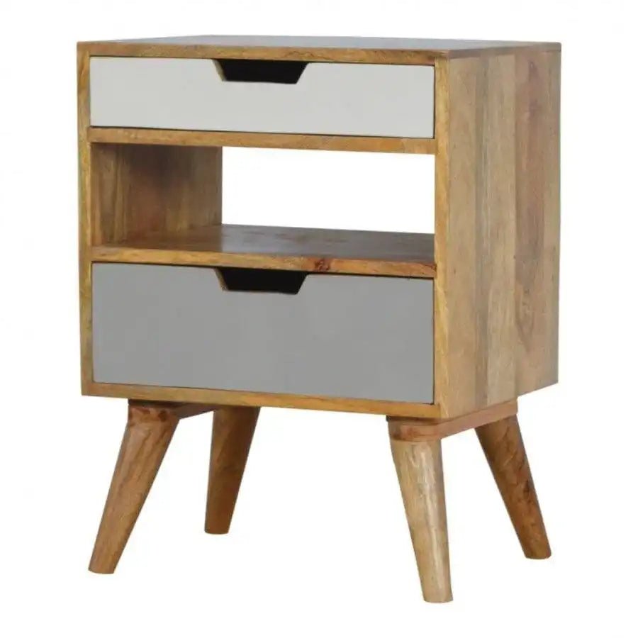 Nordic Style Grey 2 Drawer Cut - Out Bedside - Price Crash Furniture