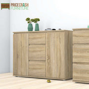 Nova Sideboard - 3 Drawers 2 Doors in Oak - Price Crash Furniture
