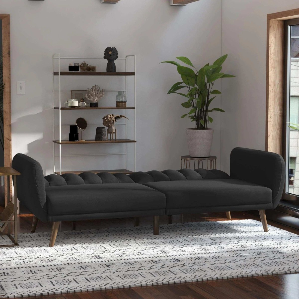 NOVOGRATZ Brittany Sofa Bed Wooden Legs - Linen - Dark Grey - Price Crash Furniture
