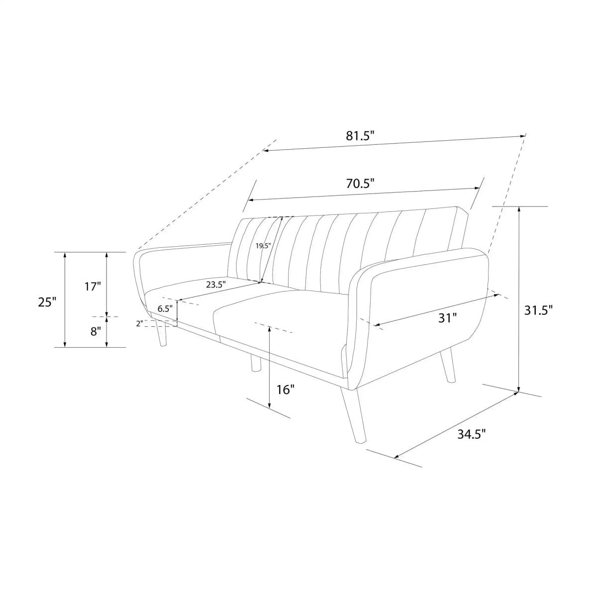 NOVOGRATZ Brittany Sofa Bed Wooden Legs - Linen - Dark Grey - Price Crash Furniture