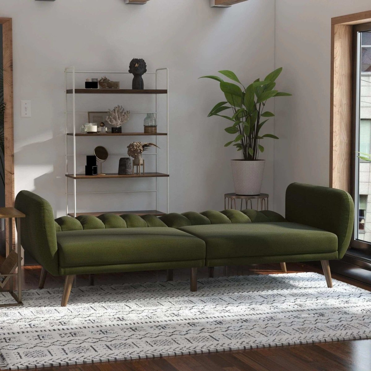 NOVOGRATZ Brittany Sofa Bed Wooden Legs - Linen - Green - Price Crash Furniture