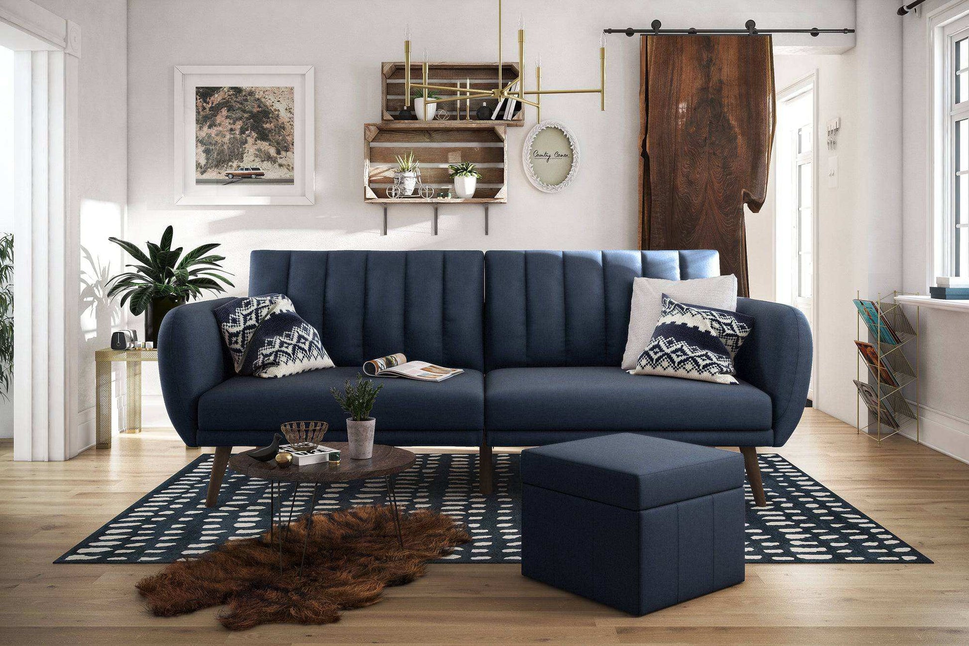 NOVOGRATZ Brittany Sofa Bed Wooden Legs - Linen - Navy - Price Crash Furniture