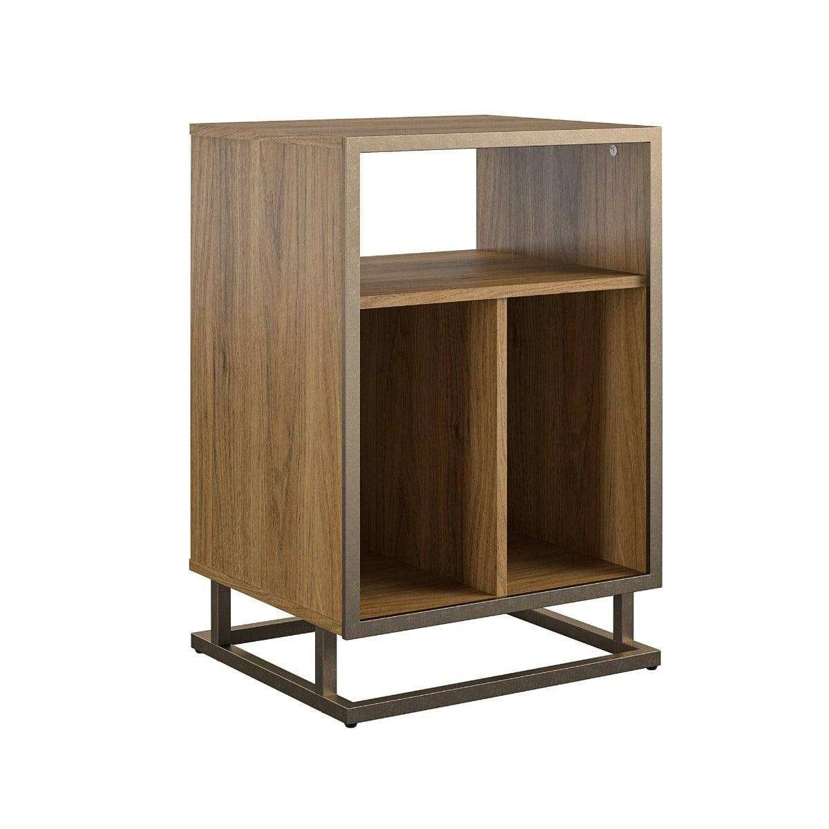 Novogratz Regal Turntable Stand in light walnut woodgrain finish - Price Crash Furniture