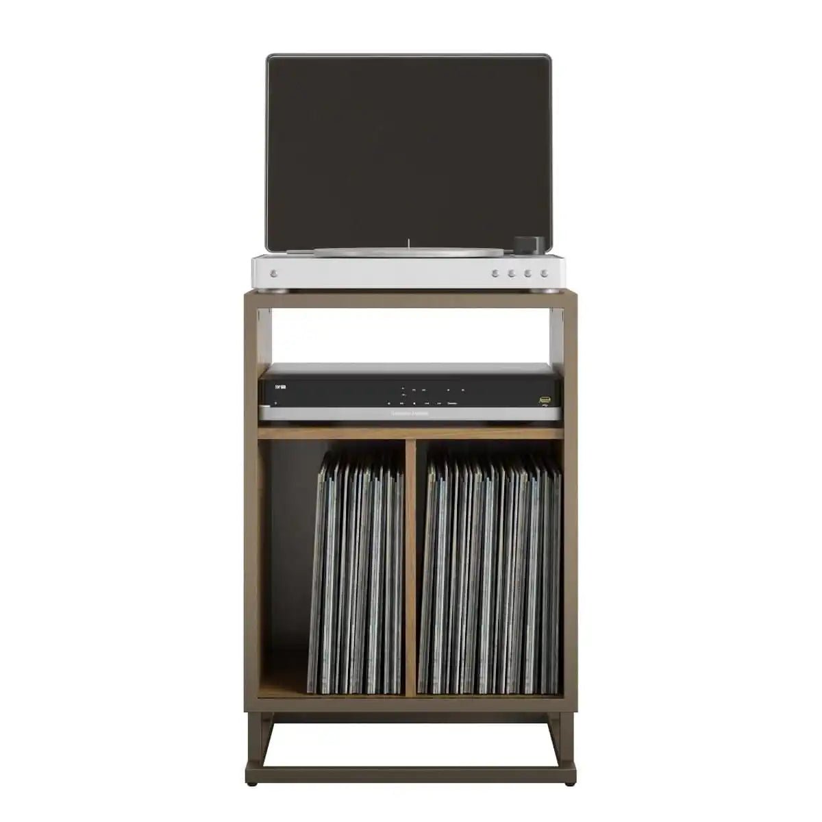 Novogratz Regal Turntable Stand in light walnut woodgrain finish - Price Crash Furniture