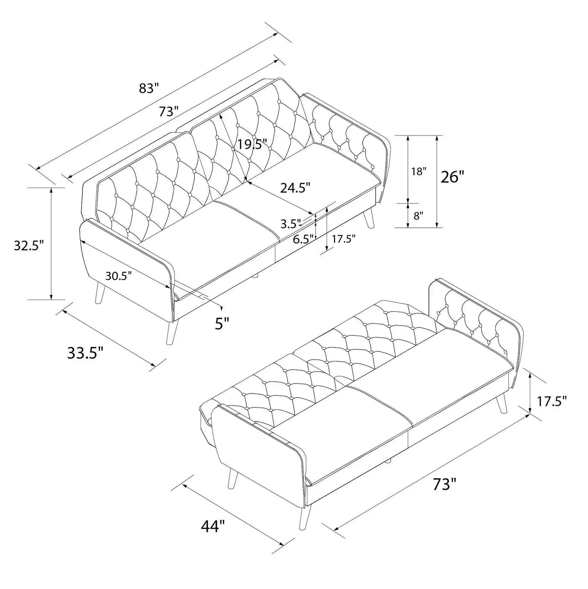 NOVOGRATZ Tallulah Memory Foam Futon Blue Velvet - Price Crash Furniture