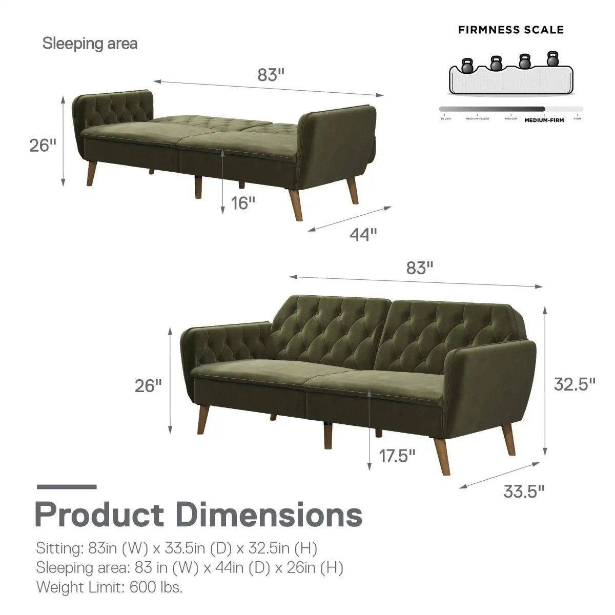 NOVOGRATZ Tallulah Memory Foam Futon Green Velvet - Price Crash Furniture