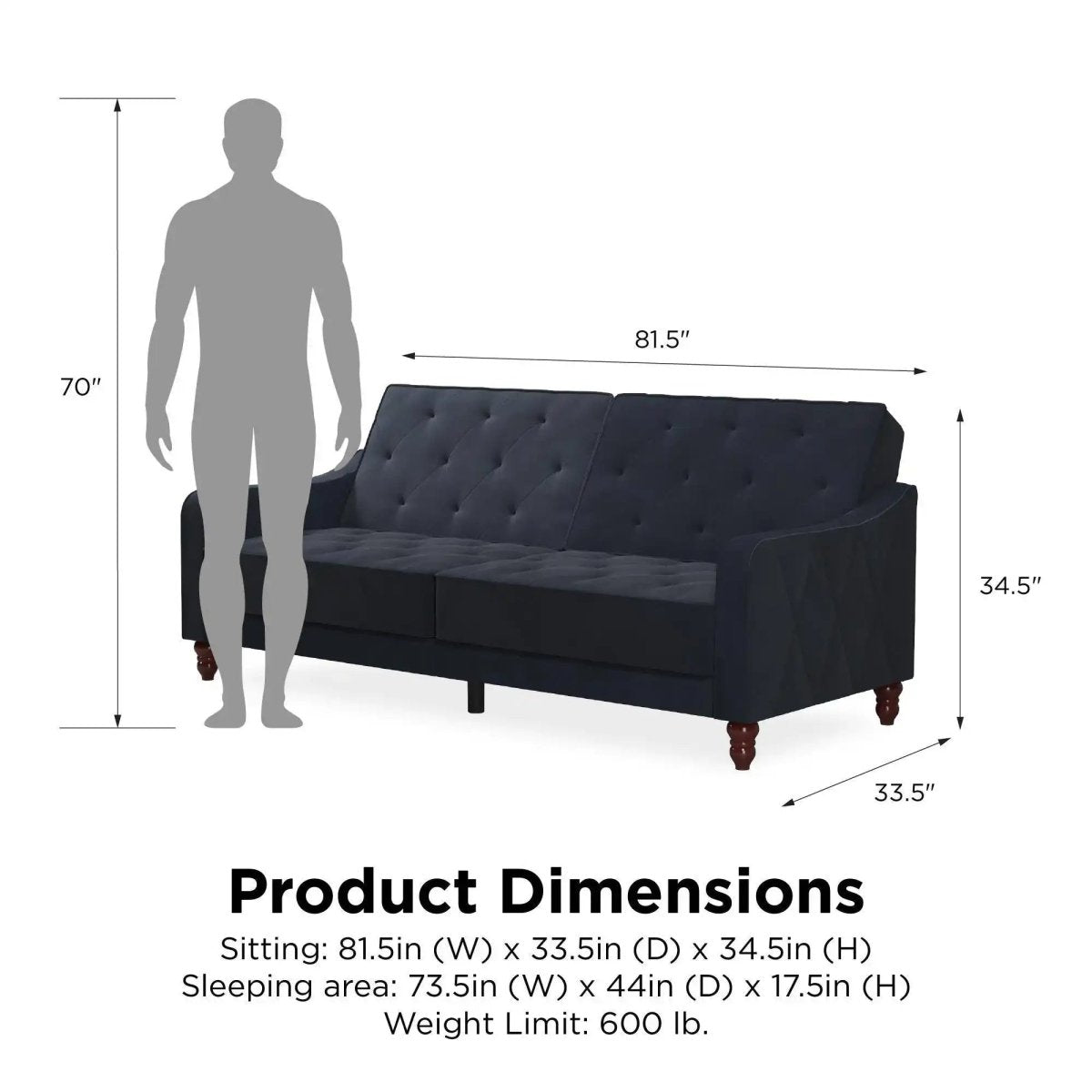 NOVOGRATZ Vintage Tufted Futon Blue Velvet - Price Crash Furniture