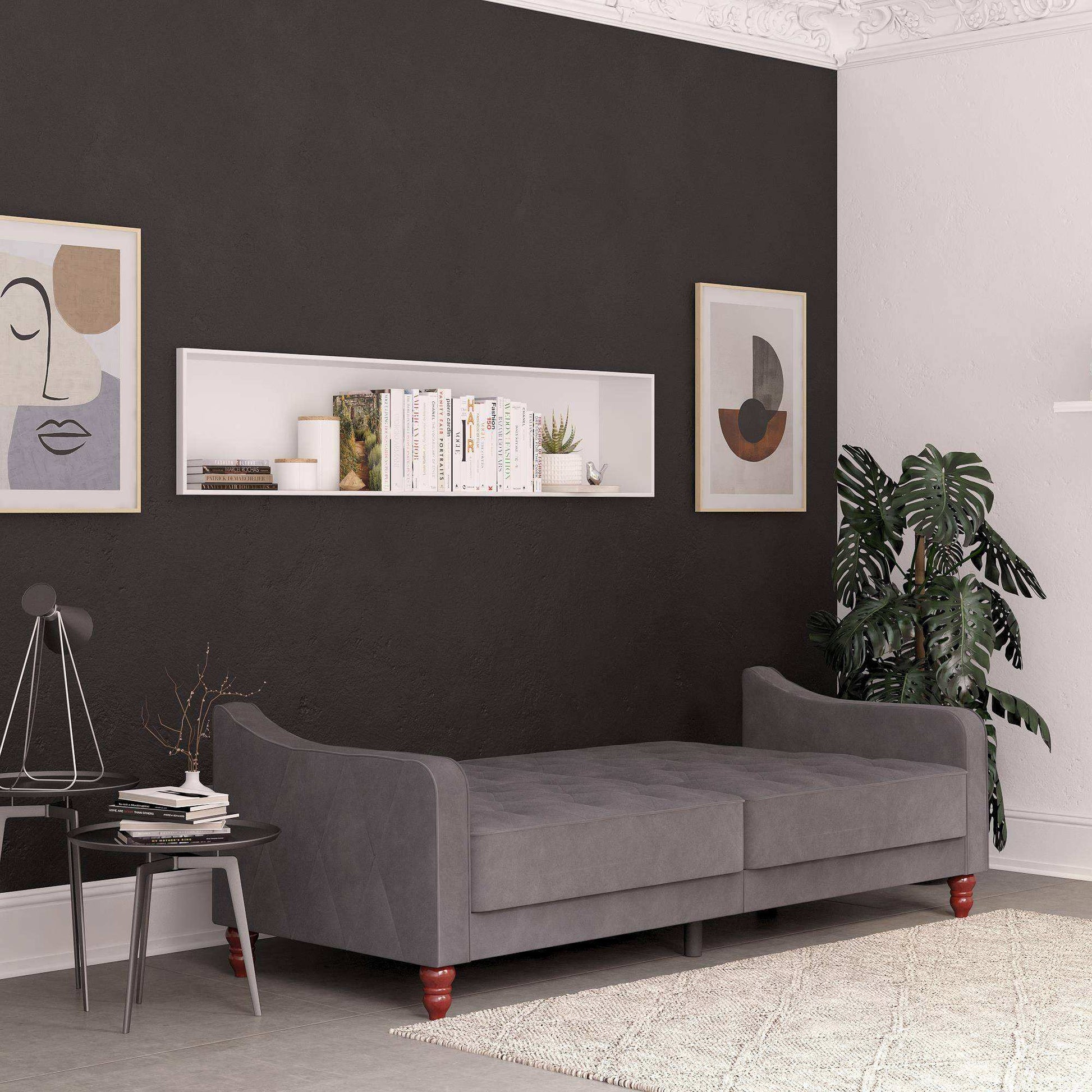 NOVOGRATZ Vintage Tufted Futon Grey Velvet - Price Crash Furniture