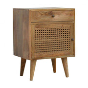 Oak - ish Finish Bedside With Ratten Door - Price Crash Furniture