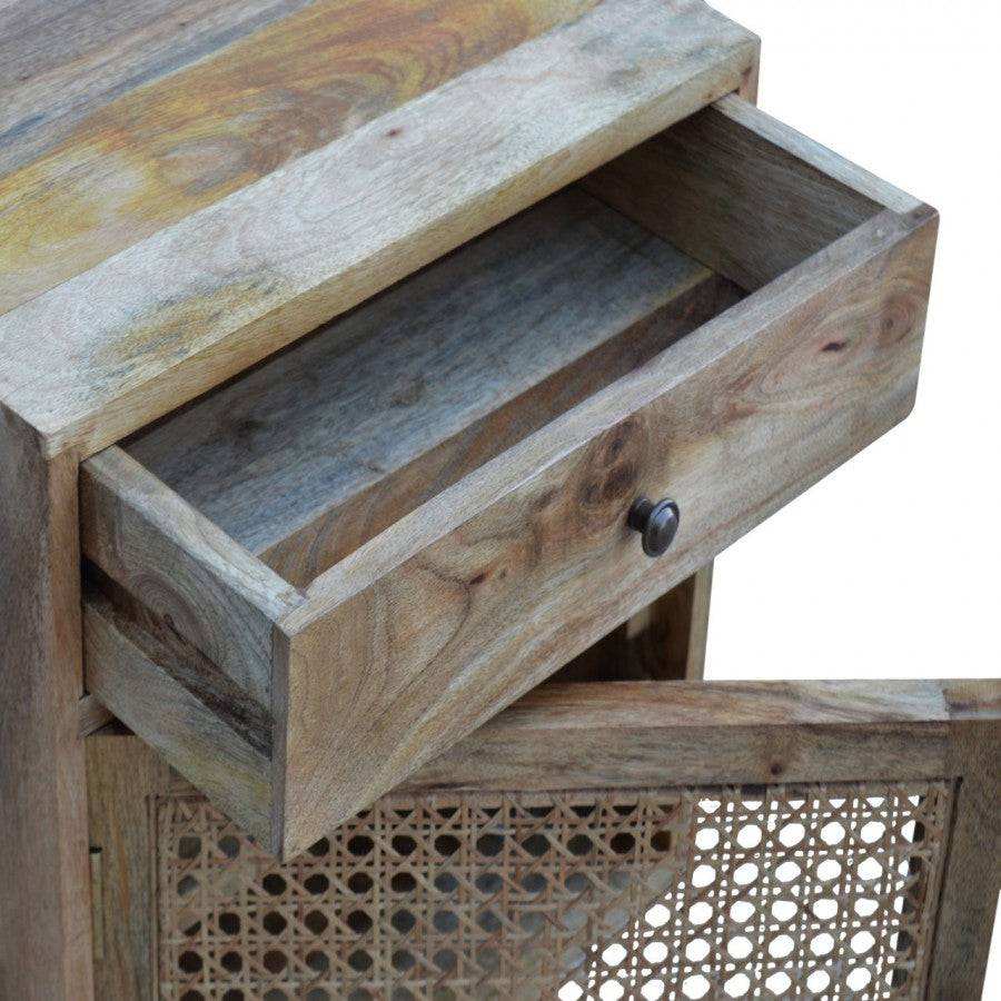 Oak - ish Finish Bedside With Ratten Door - Price Crash Furniture