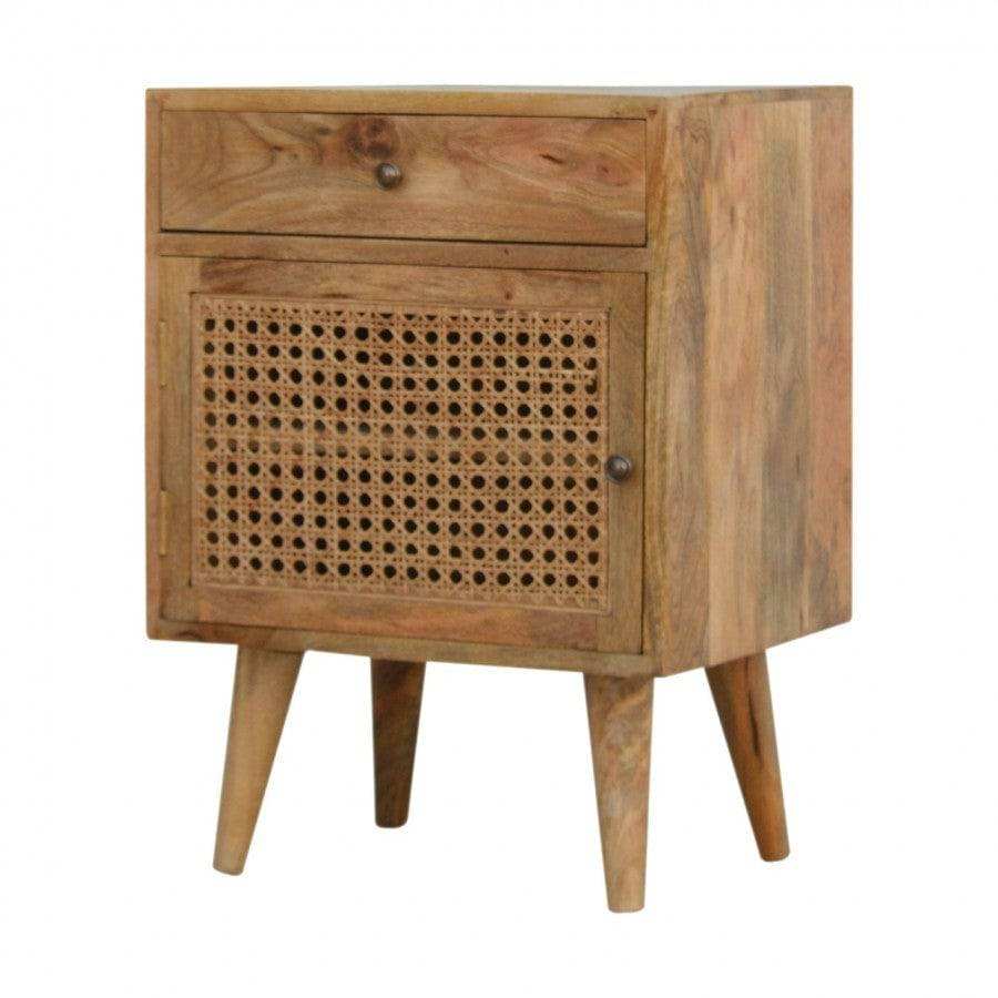 Oak - ish Finish Bedside With Ratten Door - Price Crash Furniture