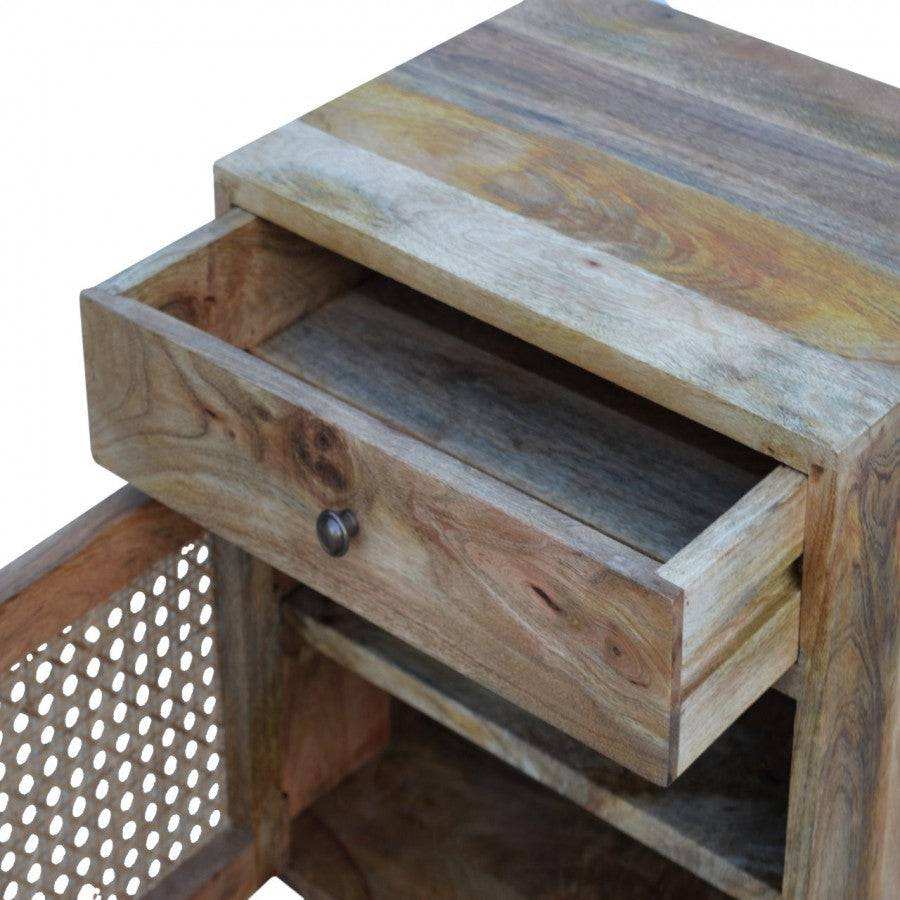 Oak-ish Finish Bedside With Ratten Door - Price Crash Furniture