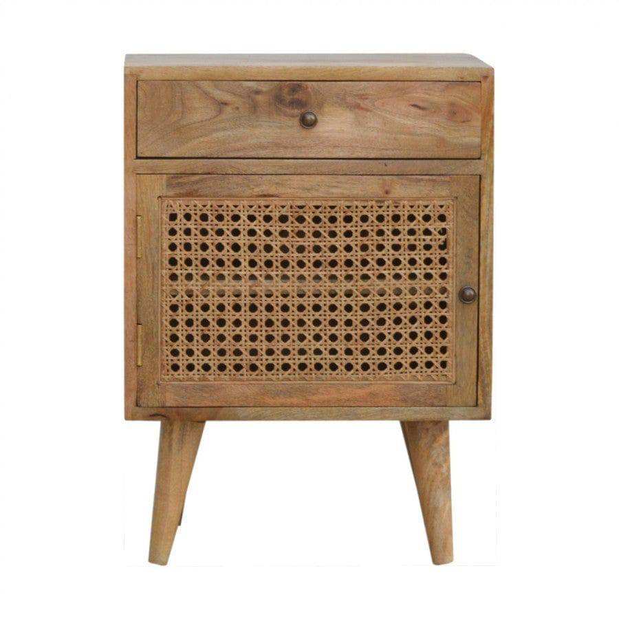 Oak - ish Finish Bedside With Ratten Door - Price Crash Furniture