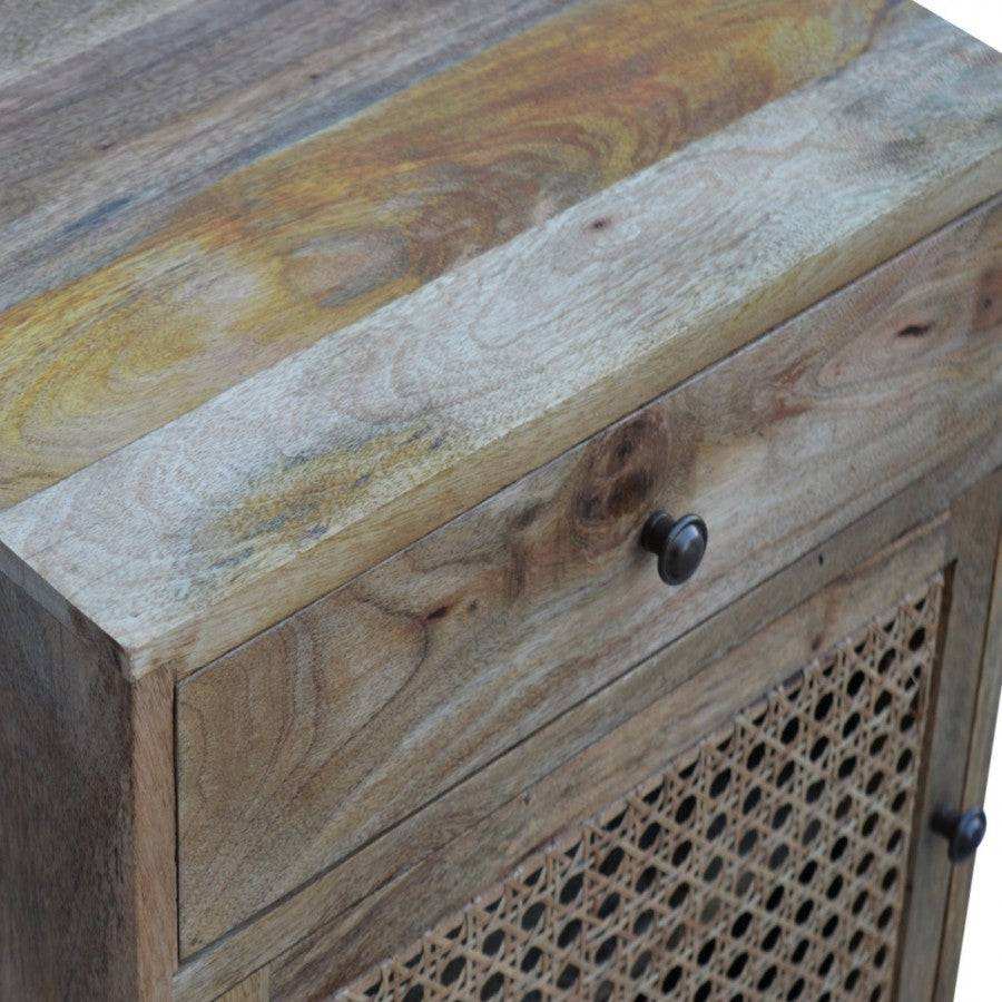 Oak - ish Finish Bedside With Ratten Door - Price Crash Furniture